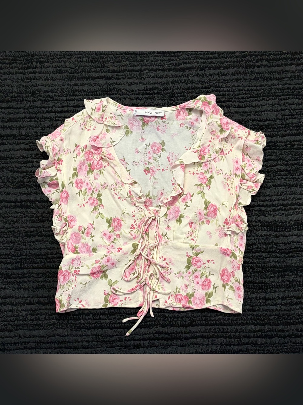 Mango Floral Print Ruffle Tie Front Sleeveless Top